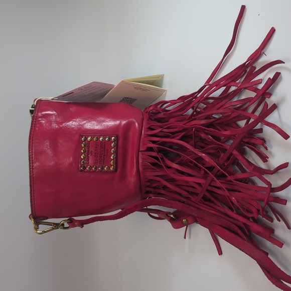 Campomaggi Secchiello Fringe Crossbody Pouch NWT Pink - Picture 2 of 5